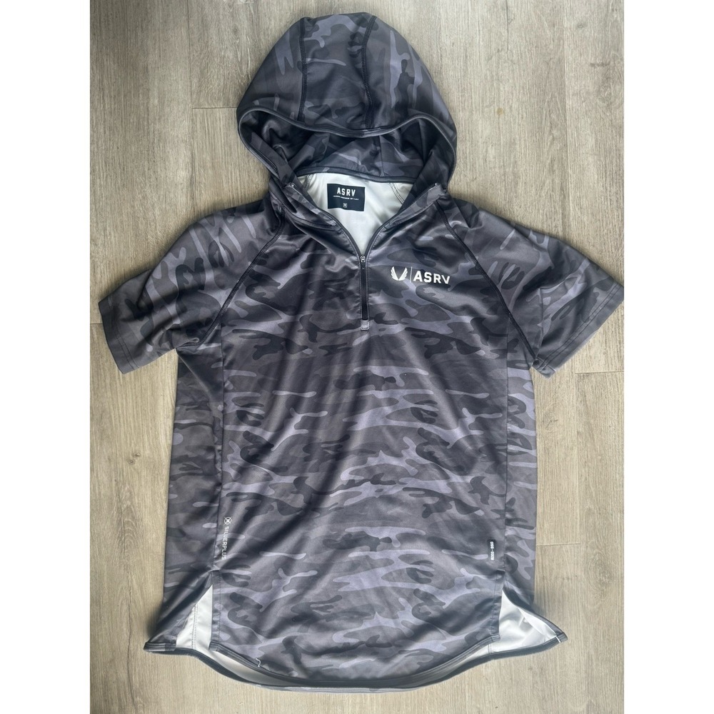 ASRV Technical Sportswear Half Zip Hoodie Gray Camo Performance Pullover Medium